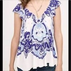 Anthropologie Maeve Blue White Clana Swing Blouse Top US 4